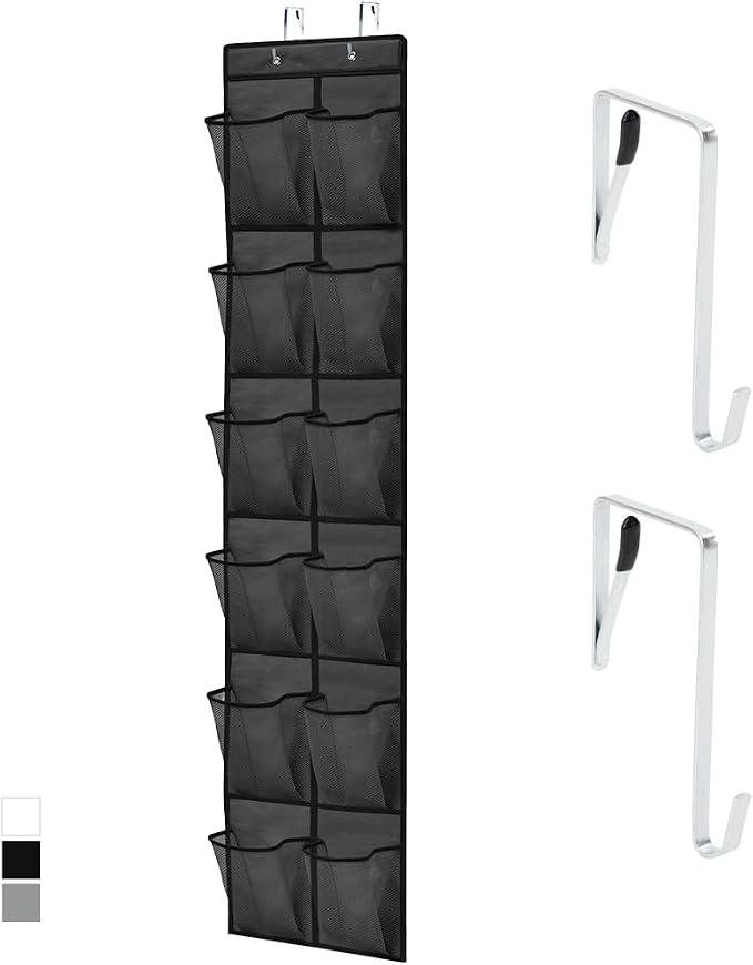 GORILLA GRIP Over the Door Shoe Organizer, 12 Large Pockets, Black by Unknown