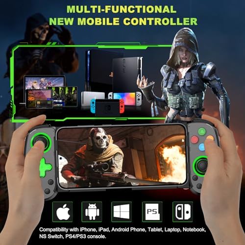 Koiiko Phone Game Controller for iPhone 17/Android/PC/Switch, Play COD, Genshin,Support Streaming on PS5/Xbox/PC Console, Cloud Gaming Wireless Gamepad Joystick, Turbo/6-Axis Gyro/Dual Motor, Green Light - Image 2
