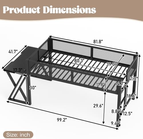 Bellemave Twin XL Gaming Loft Bed with Desk, USB Ports & LED Lights, Metal Loft Bed Frame with Mesh Guardrails, Space-Saving for Dorms, Bedrooms, & Gaming Setups (Black/Twin XL) - Image 2