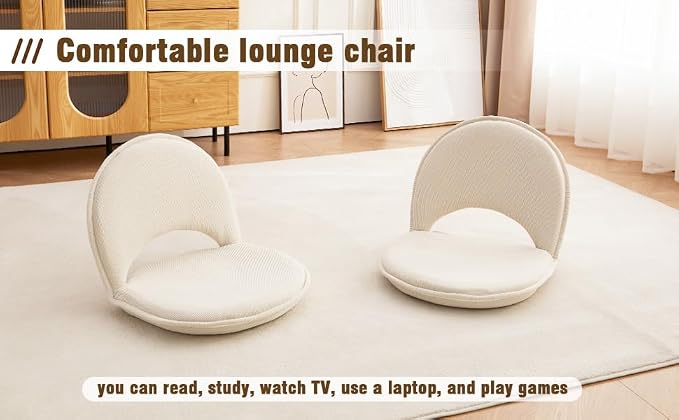 YOUKEEEJOJO Floor Chair 5-Position Adjustable Back Support Chair Foldable Camping,Video-Gaming Reading Watching, Upholstered Meditation Convenient Seats (Beige) - Image 8