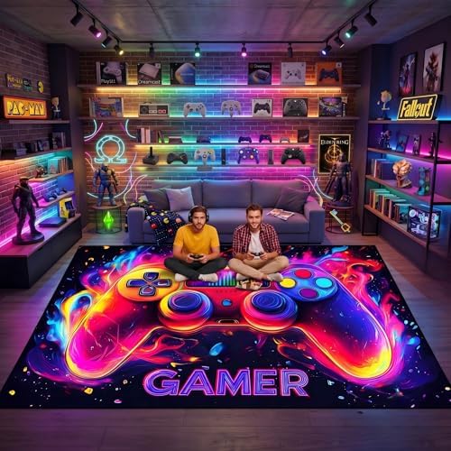 Gaming Rug for Boys Room - Gamer Rug, 9'x12' Gaming Carpet for Teens Boys Bedroom Playroom Decor, Game Controller Carpet for Office Computer Chair Floor Mats - Image 2