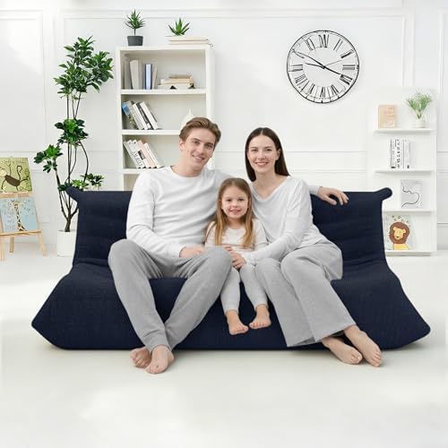 HABUTWAY Bean Bag Chairs Fireside Lazy Floor Sofa,3 Seater,Navy Blue | Soft Teddy Fleece 3 Seater Sofa with High-Resilience Foam Filling，Beanbag for Living Room, Bedroom, Office - Image 4