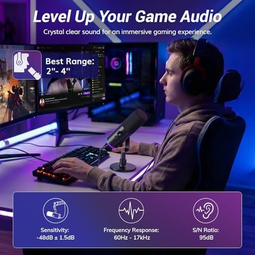 TONOR Dynamic Gaming Microphone XLR/USB Mic with AI Noise Cancellation - Image 3