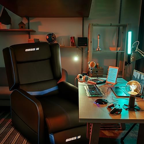 BOSSIN 400lbs Big and Tall Gaming Recliner Chair, PU Leather Seating, Blue - Image 4