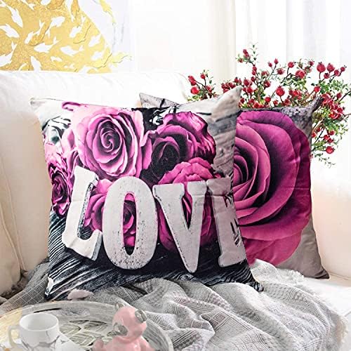 Light Purple Rose Throw Pillow Covers Set of 4 20x20” Flower Decorative Cotton Linen Square Pillow Cases for Bedroom Outdoor Patio Couch Cotton Linen Cushion Covers Living Room Bed Sofa Home Decor - Image 5