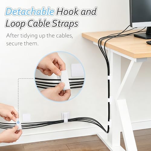 Cable Management Under Desk Detachable Cable Straps, White, 20 Pack - Image 6