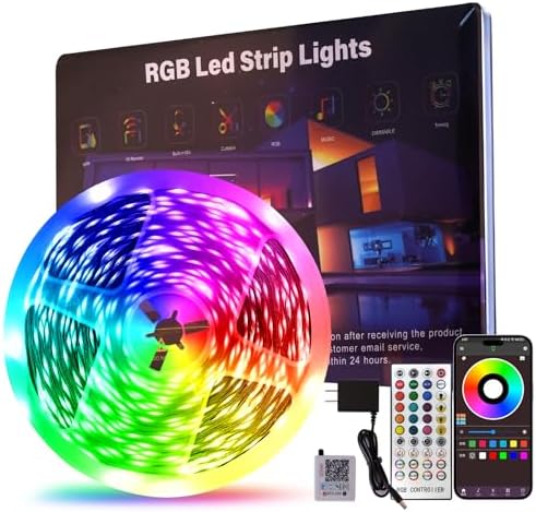 100 FT LED Lights For Bedroom，With 44 Key Infrared Remote Control And Bluetooth Application Smart LED Strip Lights, Music Synchronous Color Changing Light Strip, Used For Room Kitchen Party Decoration by HBOWMDJIA