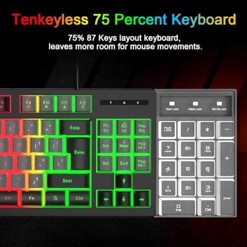 BlueFinger RGB 87 Keys Gaming Keyboard and Backlit Mouse Combo, USB Wired Rainbow Keyboard, Gaming Keyboard Set for Laptop PC Computer Game and Work(Black & Gray) - Image 5