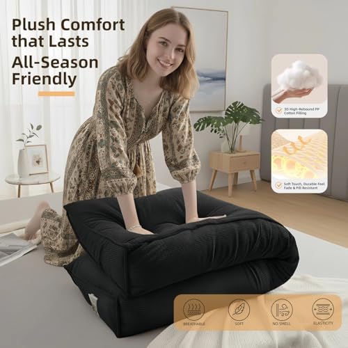 Wedge Reading Pillow Headboard King Size, Headboard Bolster Pillow for Bed, Triangular Backrest Cushion with Removable Corduroy Cover, Black - Image 6