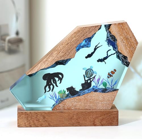 Epoxy Octopus Ocean Resin Lamp, Handmade Resin Night Light with USB Port - Image 2