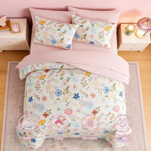 Twin Comforter Set for Girls - 5 Pieces Pastel Floral Twin Bedding Sets - Image 4