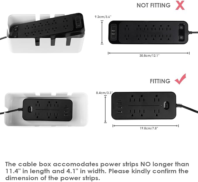 Cable Management Box by Baskiss, 12x5x4.5 inches, Wood Lid, Wire Organizer for Desk TV Computer USB Hub System to Cover and Hide & Power Strips & Cords - Image 4