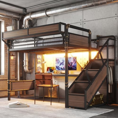 Bellemave Full Metal Loft Bed with Stairs and Desk for Kids,Adults,Black - Image 5