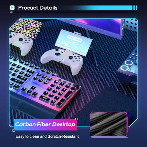 BestOffice Gaming Desk 35 in PC Computer Desk Z Shaped Gaming Workstation Ergonomic Gaming Table with Headphone Hook for Home Office,Black&Blue - Image 6