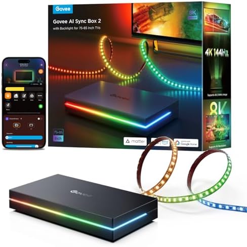 Govee HDMI 2.1 AI Sync Box 2, 8K/4K @144Hz, RGBWIC for 75-85 Inch TVs by Unknown