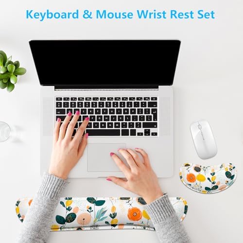 Dapesuom Enlarge Keyboard Wrist Rest, Memory Foam Wrist Cushion for Desk Mats Support, Typing Pain Relief Keyboard Mouse Pad Rests Set with Non-Slip Base for Gaming Laptop Computer, Flowers & Herbs - Image 7