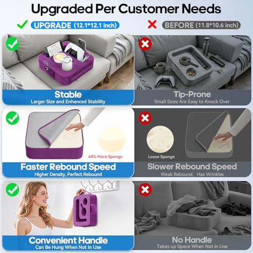 Couch Cup Holder Pillow, Sofa and Bed Caddy for iPad, Kindle, Switch, Game Controller, Remotes, Phones, Small-Sized Cup & Drink Holder for Couch, Bed, Desk, Car, Beach, Bathroom Cup Holder Purple - Image 4