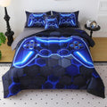 JQinHome Queen Size Gaming Bedding Set 6-Piece Comforter for Boys Teens - 3D Video Game Print Bed in a Bag with Sheets, Blue Cool Black Design (Queen) by JQinHome
