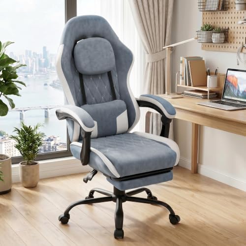 Video Gaming Chair, Ergonomic Office Chair with Footrest, Lumbar Support and Linkage Armrests, Swive Home Video Game Chairs for Adults, Blue - Image 2