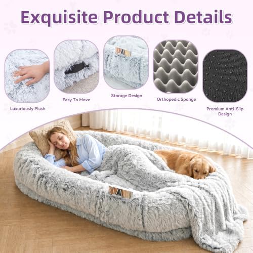 Grey Human Dog Bed - 71''x45''x12'' Size Fits Adult and Pet - Image 3