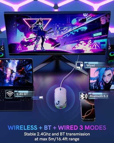G57 Wireless Gaming Mouse, 8000 DPI, White - Image 2