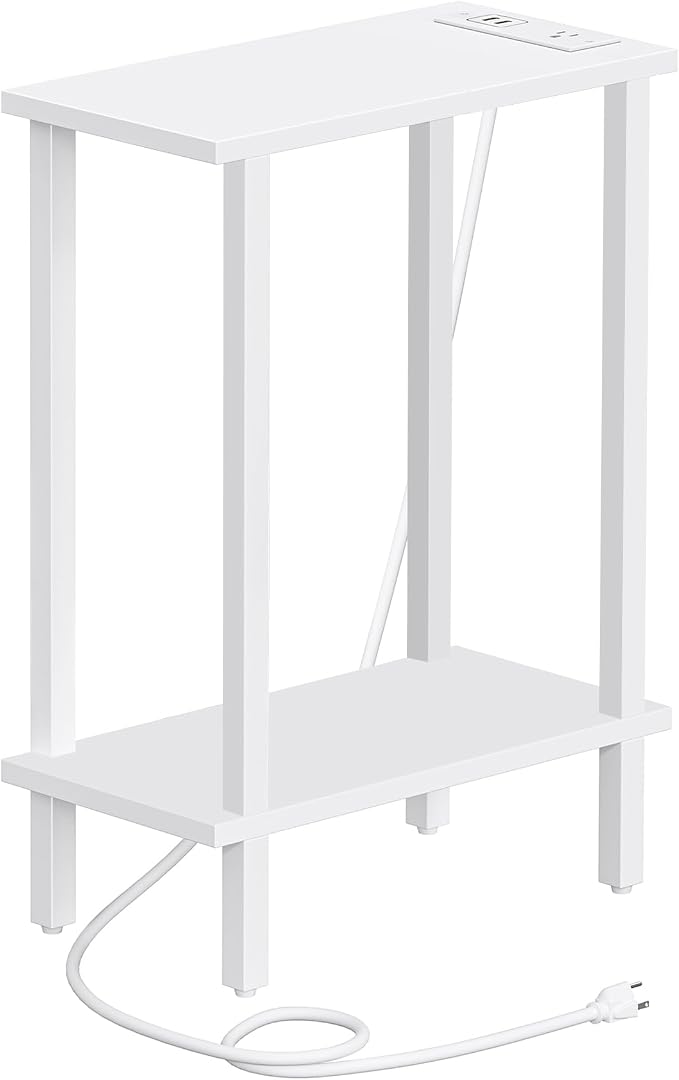 TUTOTAK Narrow Side Table, 2-Tier Small End Table with Charging Station - Image 8