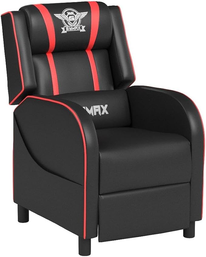 GYMAX Gaming Recliner, Massage Gaming Chair with Adjustable Footrest, Remote Control & Side Pocket, Ergonomic Game Lounge Chair, Racing Style Single Theater Seat Game Sofa for Adults (Red) - Image 6