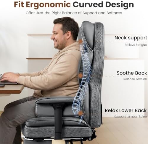 BESTFAIR Big & Tall Ergonomic Office Chair Reclining with Footrest, Gray | Heavy Duty Oversized Gaming Chair, Lumbar Support for Prolonged Sitting, 23.6" Padded Wide Seat, Adjustable Arms, PU Leather - Image 5