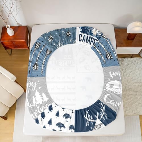 Rustic Modern Farmhouse Bed Sheets Full Teens Adult Camper Sheet Set Happy Camping Car Bedding Set for Kids Boys Girls Polar Bear Deer Animal Fitted Sheet with 2 Pillow Cases Room Decor Flat Sheet - Image 4