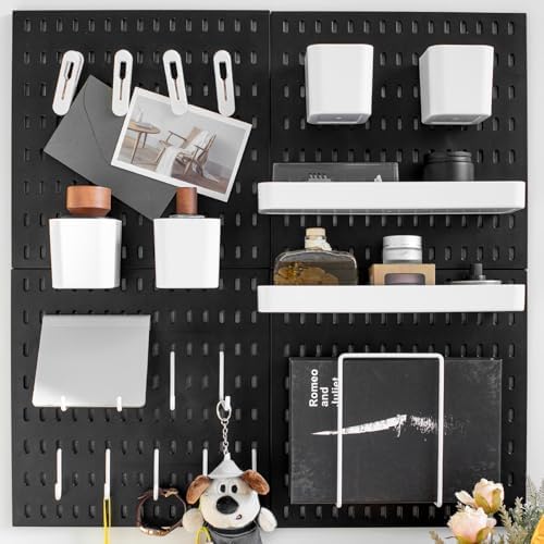 Wall-Mounted Pegboard Kit, 25.2" x 25.2" Organizer Panel – Large, Cost-Effective & Nail-Free Installation Black by RIVTUNTOOLS