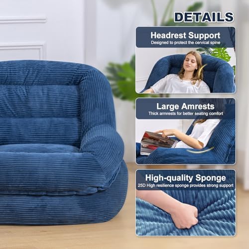 Giant Bean Bag Chair for Adults, Oversized Floor Lounge Chair with Armrests | Royal Blue, soft corduroy and resilient foam for living rooms, bedrooms, reading nooks, gaming rooms, movie nights, and pets - Image 4
