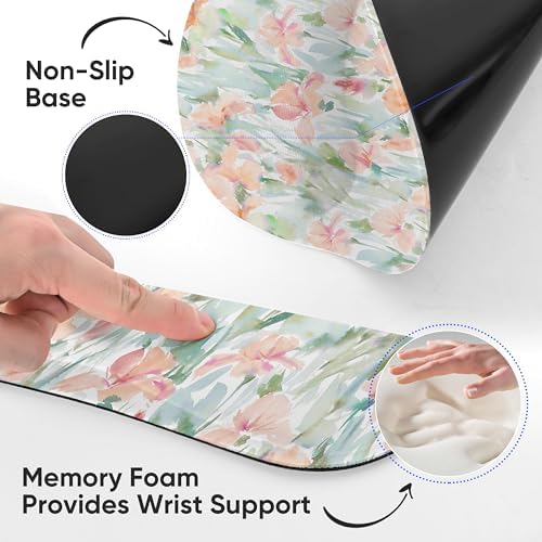 Ergonomic Keyboard Mouse Pad Wrist Rest Support Set for Laptop/Computer/Desktop,Memory Foam Hand Rest Wrist Cushion for Gaming/Office,Lightweight Comfortable & Pain Relief (Watercolor Flowers) - Image 3