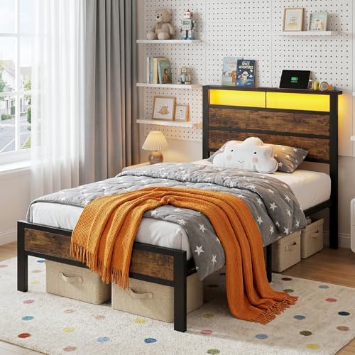 Twin Bed Frame with LED Lights & USB Charging Station - Image 7