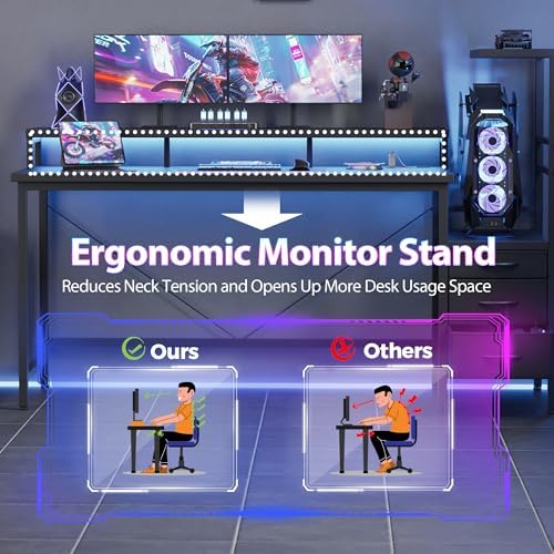 Mericonia 52" Reversible Gaming Desk with Drawers, Computer Desk, Black - Image 5