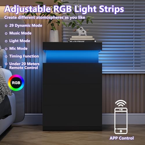 OLIXIS Black Nightstand with Charging Station & RGB LED Lights - Image 5