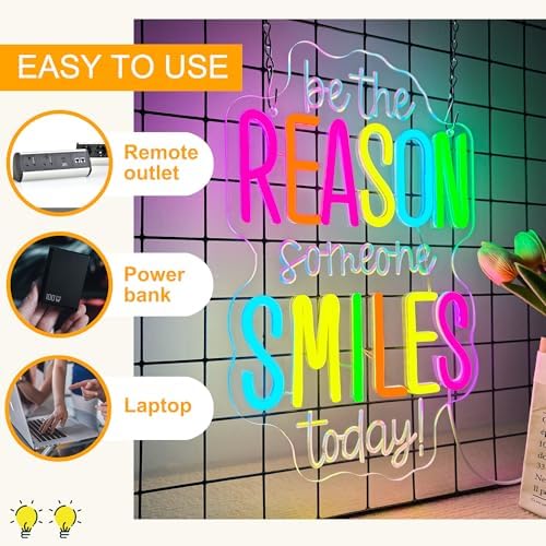 Allball Be The Reason Someone Smiles Today Neon Sign, Motivational Neon Light USB Powered LED Dimmable Inspirational Sign, for Classroom Office Bedroom Living Room Wall Decor(15.7 * 9.8 In) - Image 3