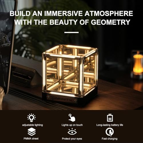 Infinity Cube Light, Infinity Mirror Cube 4D Acrylic LED Abyss Effect Touch Switch Dimmable Rechargeable Mood Night Light for Gaming Desk Office Bedroom Futuristic Decor (Warm) - Image 4