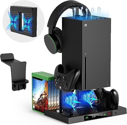 Sgelectronix Upgraded Vertical Cooling Stand for Xbox Series X with Controller Charger Station Dock, Dual Suction Cooler Fan System Stand Accessories with 8 Game Storage Organizer, Headset Hanger by Unknown