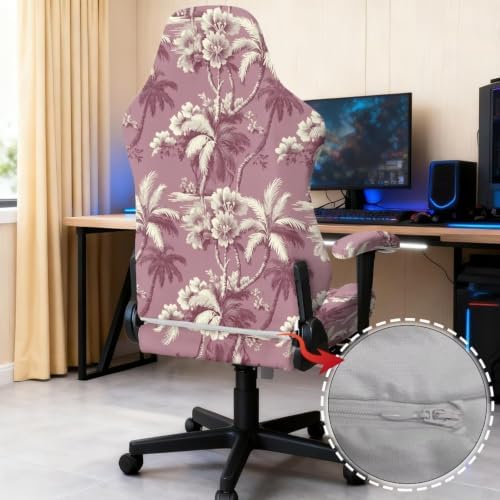Gaming Chair Covers Slipcovers Vintage Palm Tree Gaming Chair Covers Pink Stretchable Computer Chairs Slipcover with Armrest Protectors for Home, Office, Workstation - Image 3