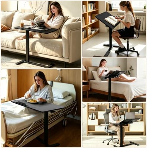 Adjustable Overbed Table with Wheels, Rolling Laptop Table for Bed & Sofa - Image 4