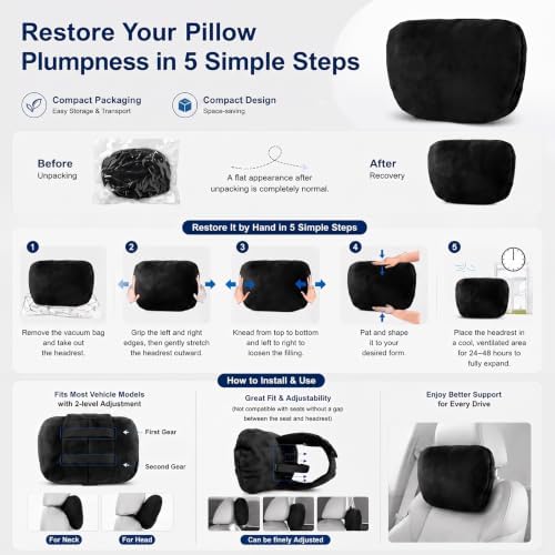 2 PCS Car Pillow for Driving Seat Soft Suede Headrest Neck & Lumbar Support | Universal Fit,Pain Fatigue Relief,Comfortable Plush,Elastic Adjustable Strap,Travel Sleep,Breathable Machine Washable Cover - Image 4