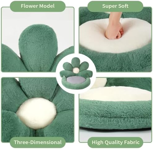 Ditucu Flower Shape Chair Cushion Comfy Kawaii Seat Cushions 19 inch Cute Stuff Pad Lazy Sofa Office Floor Pillow for Gaming Chairs Room Decor Green - Image 4