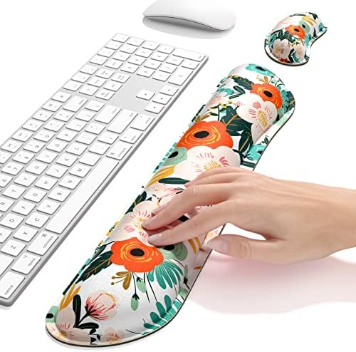 Dapesuom Enlarge Keyboard Wrist Rest, Memory Foam Wrist Cushion for Desk Mats Support, Cute Flower Pain Relief Keyboard Mouse Pad Rests Set with Non-Slip Base for Gaming Laptop Office Computer, Pink - Image 5