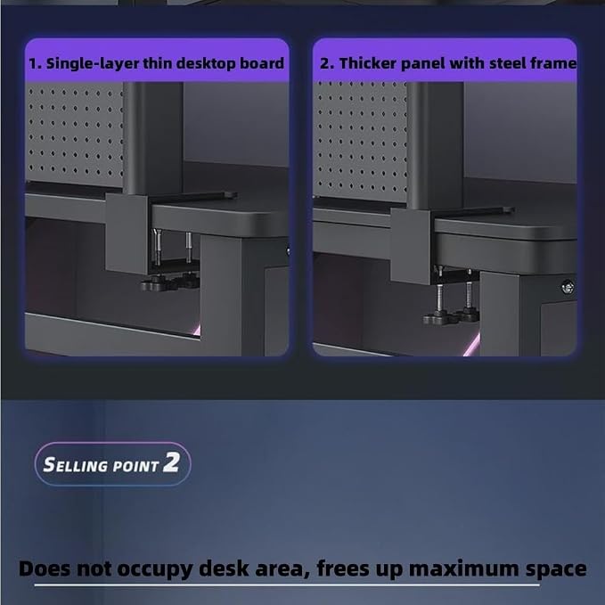 Pegboard with Dual Monitor Stand, Steel Pegboard for Desk, Computer Accessories for Office, Clamp on Desk Organizer Shelf, BLACK Desk Extender Workstation, Privacy Panel for Gaming Desk(23.6") - Image 5