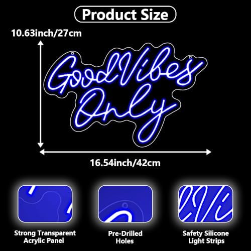 Good Vibes Only Neon Signs,Adjustable Brightness Blue Good Vibes Only LED Signs for Wall Decor, Cool Neon Lights Letters Light up Signs for Bedroom,Bar,Party, Salon Birthday,Christmas Gifts - Image 7