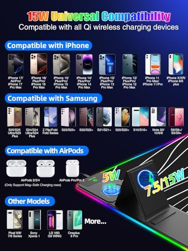 Mouse Pad with Foldable Phone Holder & Wireless Charger, XXL RGB Gaming Mousepad 31.5"x15.8" Large Desk Mat for Keyboard, Black Desk Pad with Dual Qi Charging Station | 11 Colors 5 Modes | Waterproof - Image 4