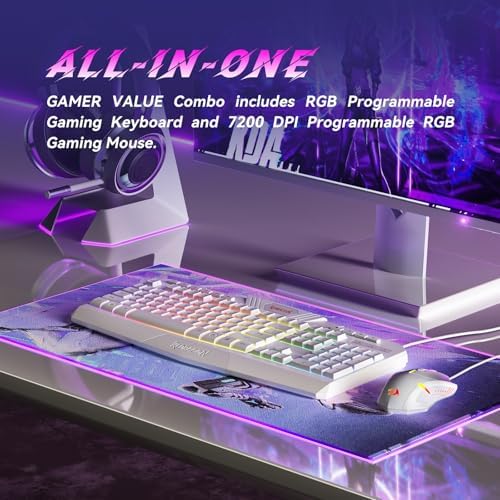 Redragon Updated Programmable Gaming Keyboard and Mouse, RGB Backlit Keyboard Mouse with Software, Independent Macro Record Keys, Value Combo Set, White - S101-3 PRO - Image 2