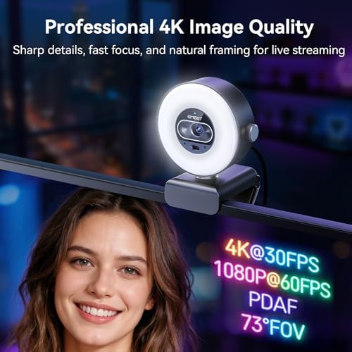 EMEET S600L 4K Webcam for Streaming with Ring Light, 1/2" Sensor, 0.2S PDAF - Image 5