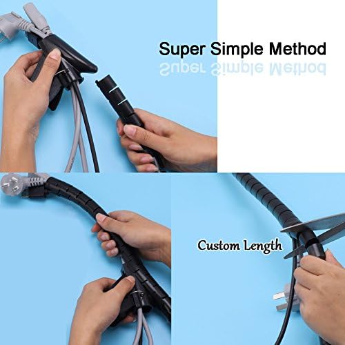 Black Computer Cable Management Wire Cover Electrical Cord Hider Solutions 2 PCS, VIWIEU Tangle Sprial Cable Tube with 4 Adhesive Cable Clips for TV Laptop Floor Home & Office - Image 3