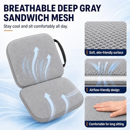 Sojoy 3 in 1 Foldable Gel Seat Cushion Featured with Memory Foam Breathable Seat Cushion for Pressure Relief (Size: 18.5“ x 15" x 2"，Gray Mesh) - Image 6